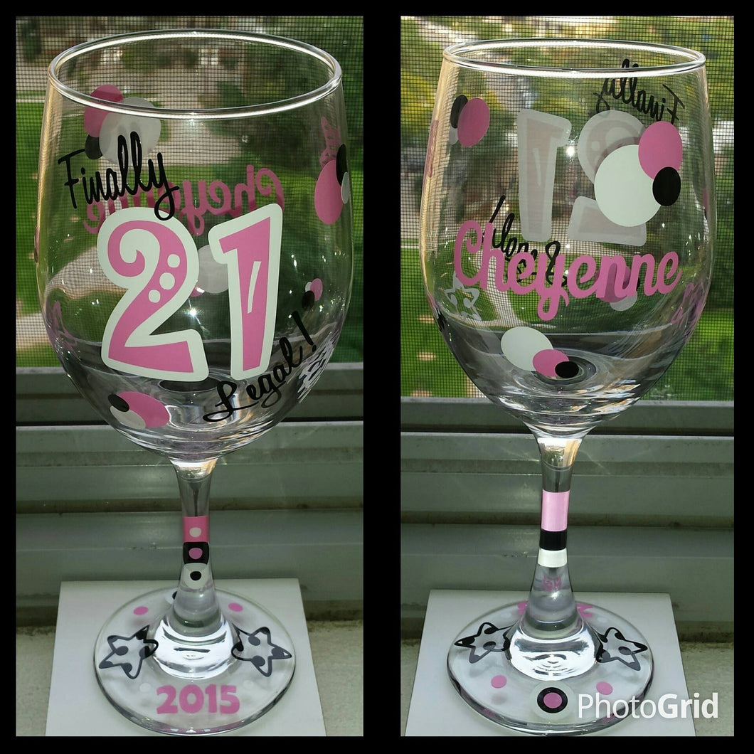 Birthday 21 Wine Glass